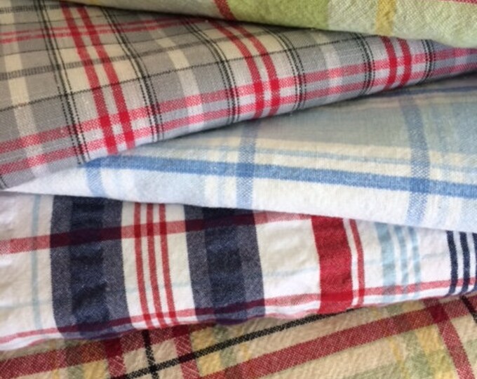 Vintage Plaid Cloth Napkins, Set of 4, Colorful Cotton
