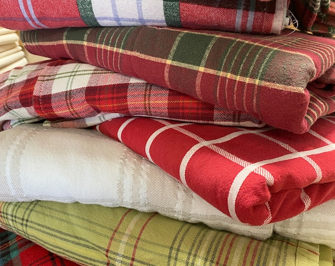 Christmas Plaid Cloth Napkins, Set of 6, Americana Farmhouse Cotton
