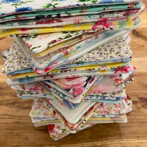 Cottage Chic. Shabby Elegant Beverage Coasters, Reversible Fabric Cloth Coasters, Mug Rug, Set of 4, READY to Ship, by CHOW with ME