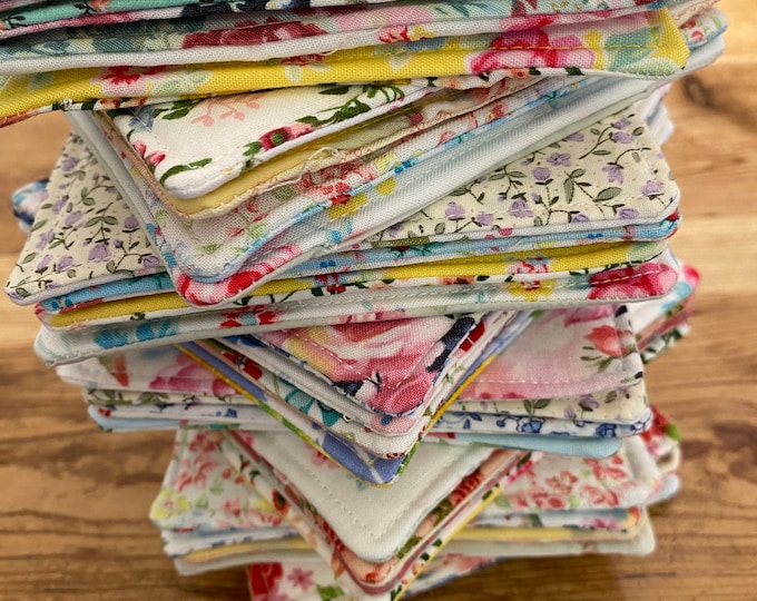 Cottage Chic Fabric Coasters, Floral Drink Coasters, Set of 4
