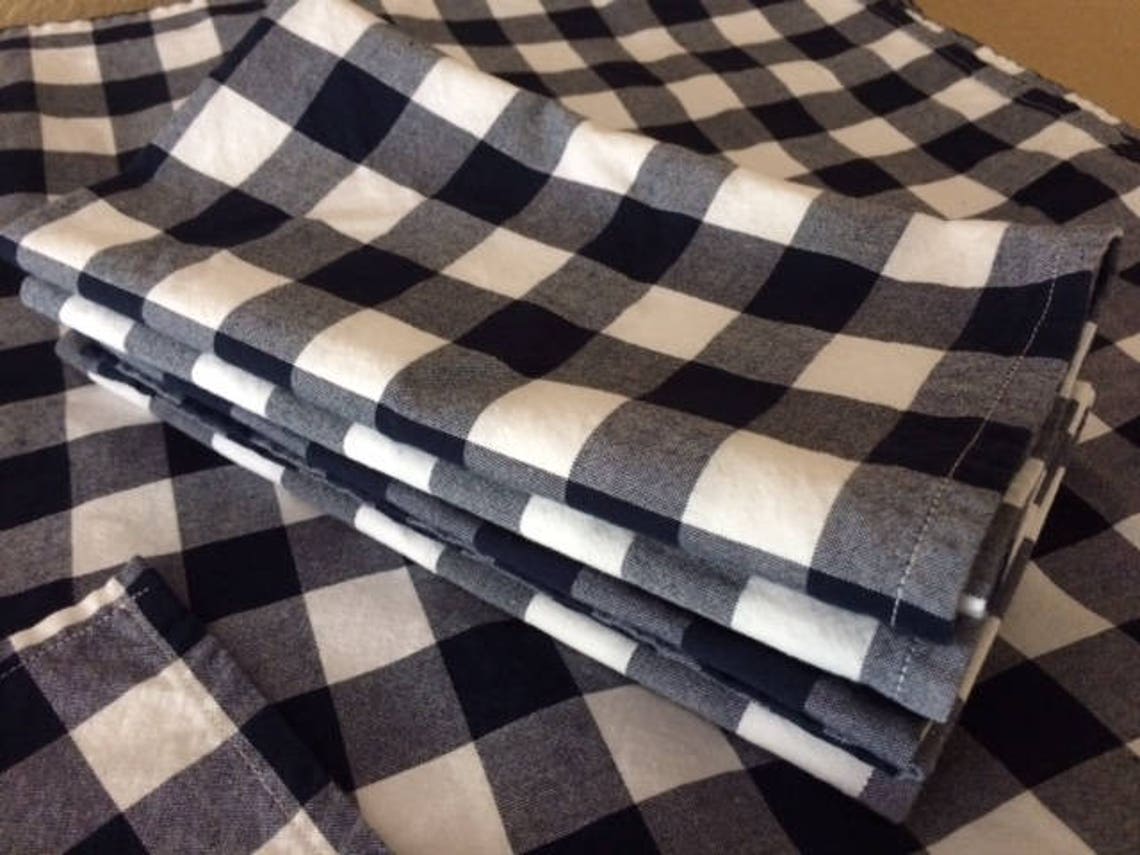Navy Blue and White Gingham Cloth Napkins Buffalo Check Etsy