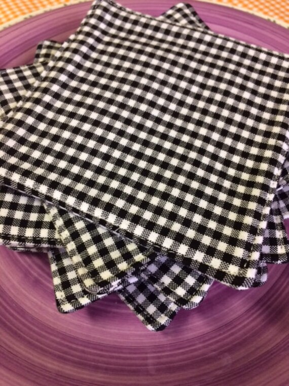 Black and White Gingham Check Beverage Coasters, Set of 4, Fabric Coasters, Farmhouse Kitchen, Drink Coasters, Great Gift!