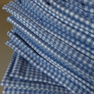 Periwinkle Blue / White Gingham Cloth Napkins - Set of 4- 12 inch, Lunch / Brunch size Napkins, by CHOW with ME