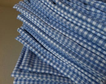 Periwinkle Blue Gingham Cloth Napkins - Set of 4, 12-inch Cotton