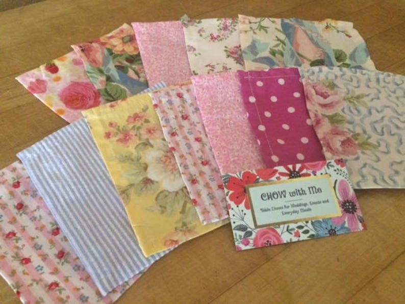 Tea Party Cottage Chic Cloth Napkins, SET of 8, 6 inch Napkins, Perfect for little Girl's Parties, by CHOW with Me image 1