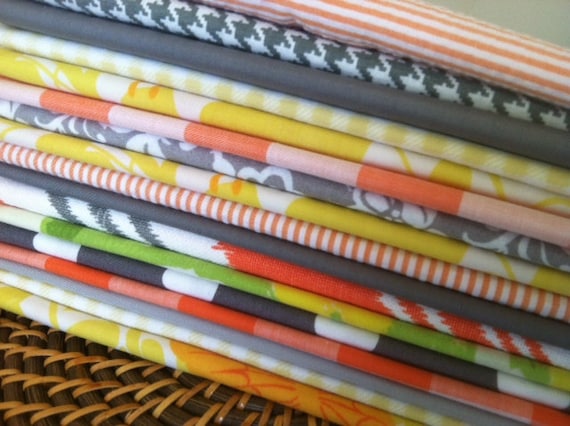 Grey, Yellow and Orange Cloth Napkins -Set of 6 - 15 inch, Dinner Napkins, Weddings, Parties, Everyday Meals, by CHOW with ME