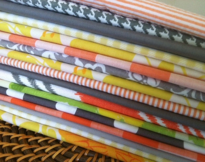 Cotton Cloth Napkins, Grey, Yellow, Orange, Set of 6