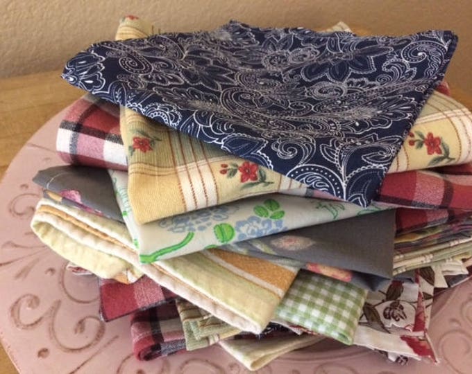 Upcycled Cloth Napkins, Colorful Cotton Blend, 15 inch, Set of 10