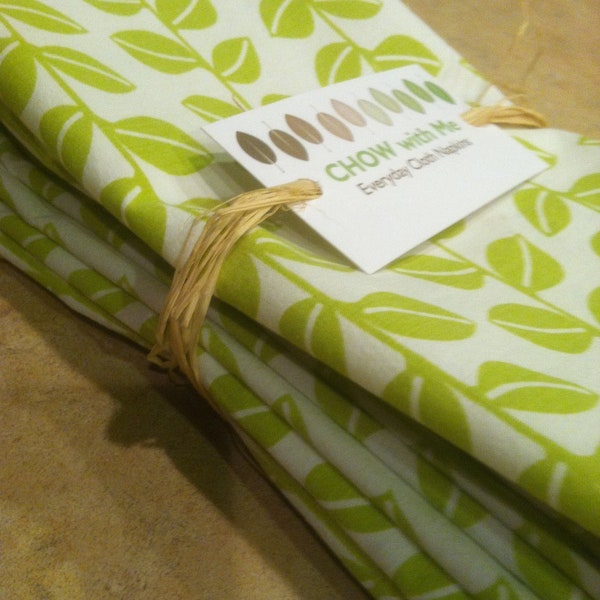 Eco Friendly Cloth Napkins made from Vintage Fabric, Green Leaves, made by CHOW with ME