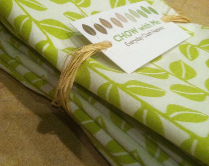 Eco Friendly Cloth Napkins Made From Vintage Fabric, Green Leaves, Made