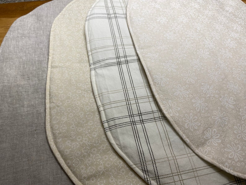 Oval Reversible Placemats in Neutral Tone Fabrics Mismatched Etsy