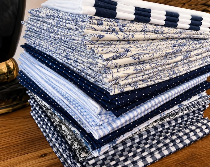 Blue Cloth Napkins - Set of 6, 15" Cotton, Dinner Napkins