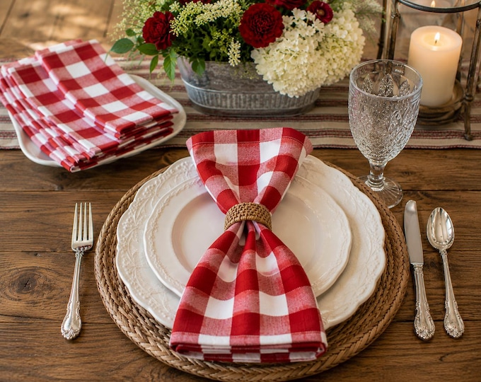 Cloth Napkins in Red and White Buffalo Gingham Check Set of 4