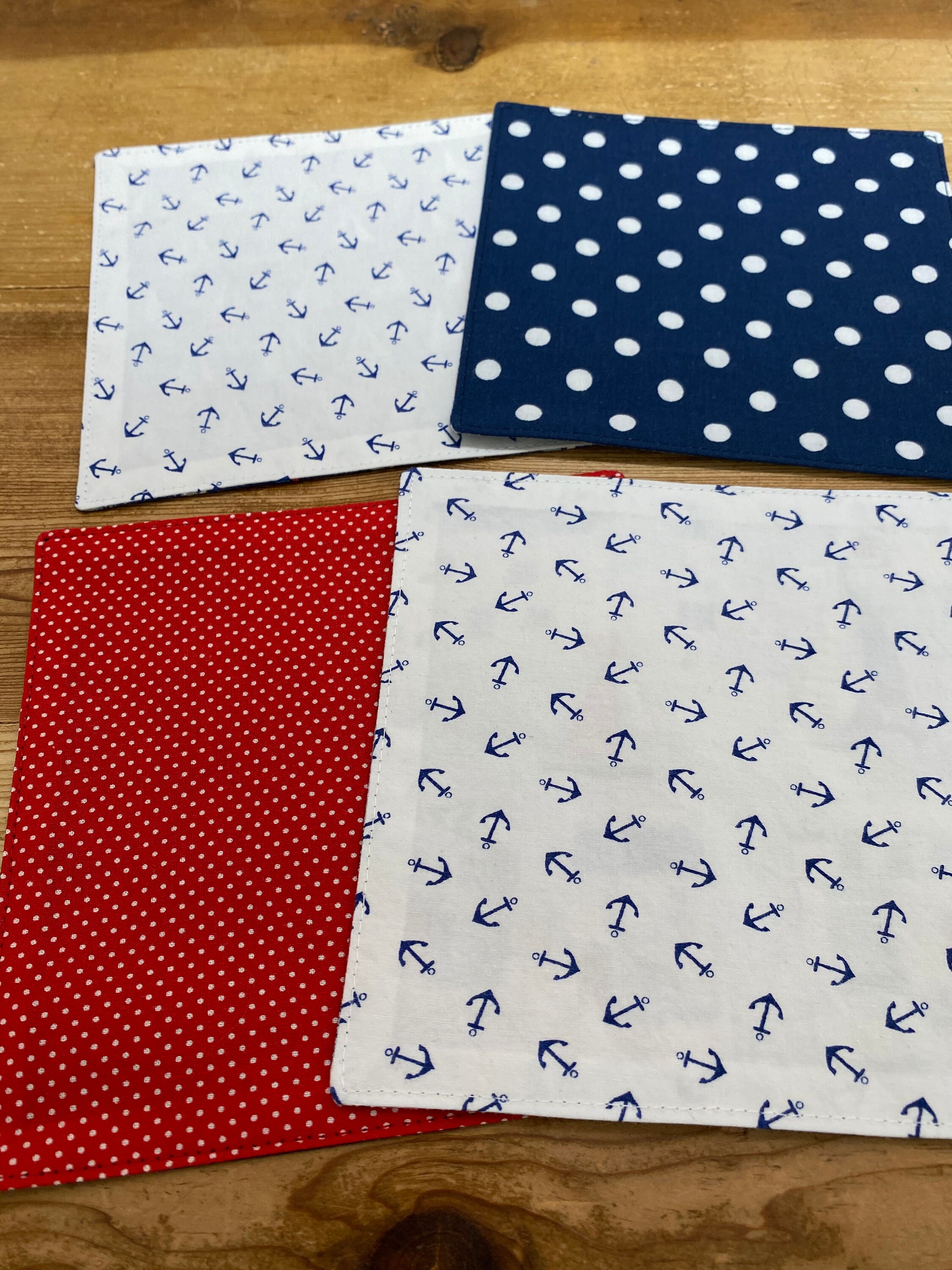 Red White and Blue Sail Boat Nautical Set of 4 Reversible | Etsy