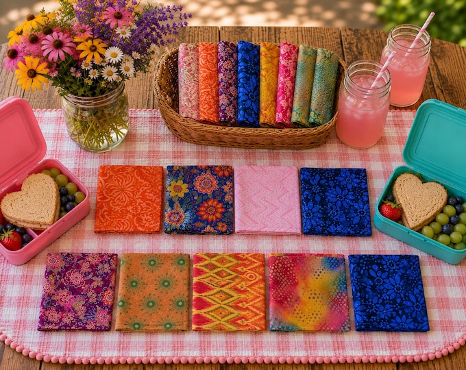 Boho Hippie Chic Cloth Napkins, Mixed Fabric Set, Lunchbox, Set of 6
