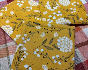 Eco - Friendly Washable Sponges, Set of 3, Yellow/Gold off White Floral Print, Reusable, Gift for Green-conscious Friends!