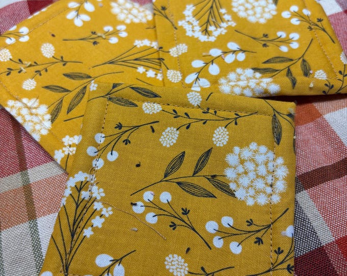 Eco - Friendly Washable Sponges, Set of 3, Yellow/Gold off White Floral Print, Reusable, Gift for Green-conscious Friends!