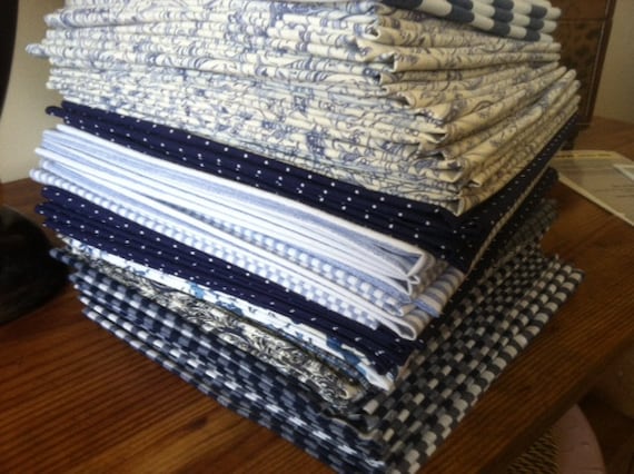 Blue Cloth Napkins - 15 inch, Set of 6 - Shades of BLUE, by CHOW with ME