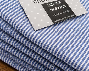 Navy Blue Seersucker Cloth Napkins, Cotton Dinner Napkins, Set of 4