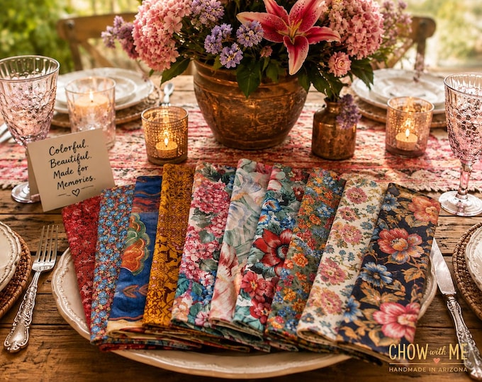 Floral Cloth Napkins Set, Vibrant Colors, Eclectic Table Decor, Set of 10