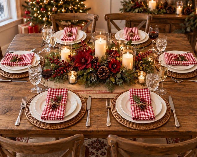Red White Gingham Check Cloth Napkins, Set of 4, 100% Cotton