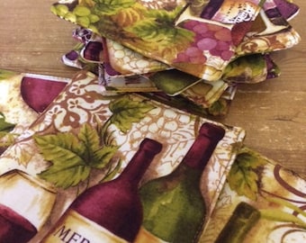 Wine Theme Beverage Coasters, Fabric Coasters, Modern Coasters, Wine Bottle Coasters, Drink Coasters, Select your Set