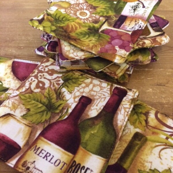 Wine Theme Beverage Coasters, Fabric Coasters, Modern Coasters, Wine Bottle Coasters, Drink Coasters, Select your Set