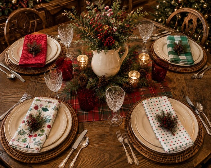 Christmas Cloth Napkins: Cotton Holiday Dinner Set of 4