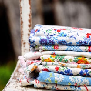 Vintage Floral Cotton Cloth Napkins, Set of 10 image 1