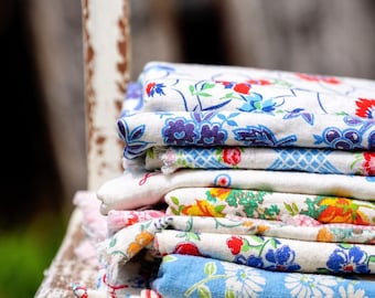 Vintage Floral Cotton Cloth Napkins, Set of 10