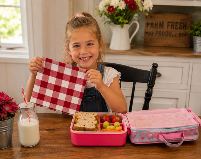 Red White Gingham Check Cloth Napkins, Lunchbox, Set of 4, 100% Cotton