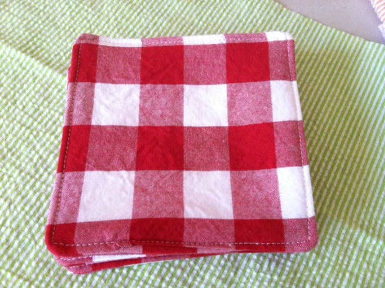 Red and White Buffalo Gingham Check Reversible Beverage Coasters Mug Rug Select your Set Holiday Table Decor