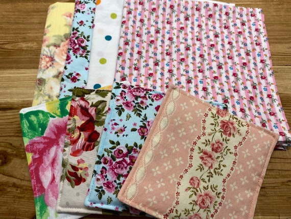 Tea Party Gift Set -  Shabby Chic Cloth Napkins + Coordinating Reversible Fabric Coasters, Set of 8, by CHOW with ME
