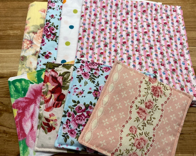 Shabby Chic Tea Party Set – Floral Cloth Napkins & Reversible Coasters