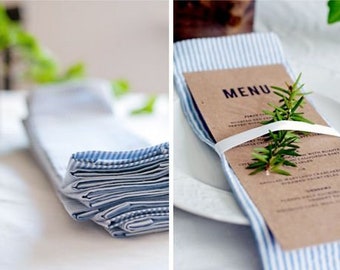 Light Blue Seersucker Cloth Napkins, Set of 4, Cotton Dinner Napkins