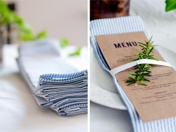 Light Blue Cotton SEERSUCKER Cloth Napkins, Set of 4, Weddings, Events, Everyday Meals, by Chow with ME
