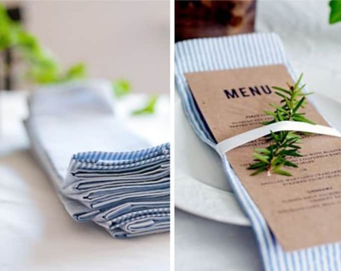 Light Blue Seersucker Cloth Napkins, Set of 4, Cotton Dinner Napkins