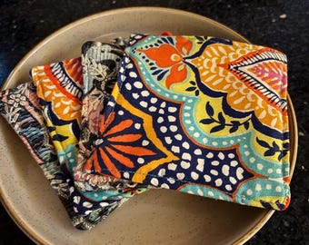 Boho Fabric Drink Coasters, Colorful Bohemian Coasters, Set of 4, FUN Gift!