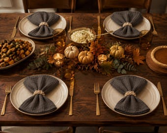 Olive Green - Grey Gauze Cloth Dinner Napkins, Set of 4, Lightweight, No Ironing, Cotton