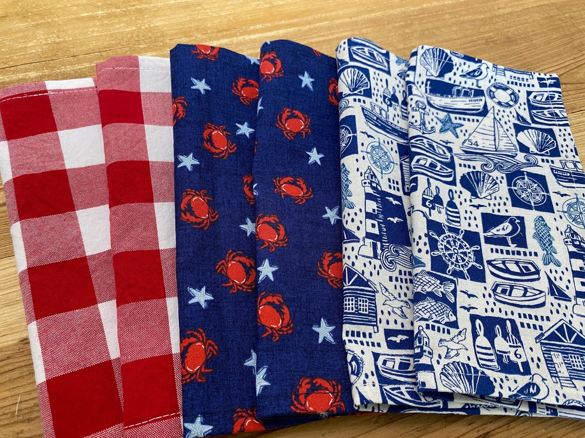 Red White and Blue Cloth Napkins Set of 6 Summer FUN Etsy