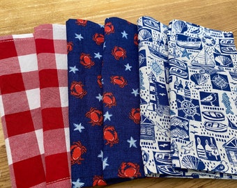 Red, White and Blue Cloth Napkins, Set of 6, Summer FUN Americana Style, by CHOW with ME