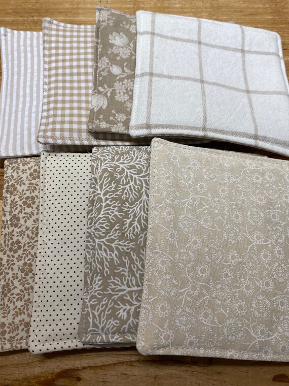 Neutral Tone Coasters, Set of 4, Fabric Coasters, Modern Coasters, Burlap Look Coasters, Rustic Coasters