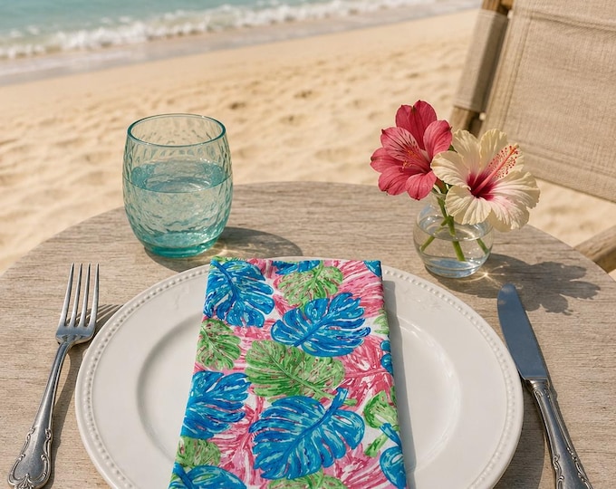 Tropical Dinner Napkins, Turquoise, Teal, Pink, Green - Set of 4, Cotton