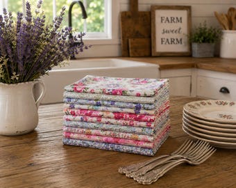 Floral Cloth Napkins, Anthropology Inspired, Set of 6, 100% Cotton