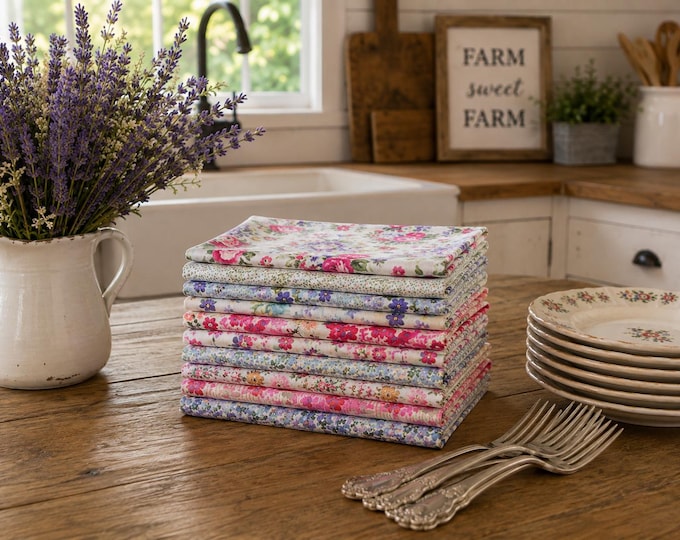 Floral Cloth Napkins, Anthropology Inspired, Set of 6, 100% Cotton
