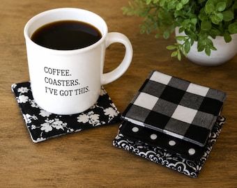 Black and White Beverage Coasters, Reversible, Set of 4