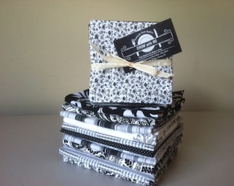 Black, White & Grey Cloth Napkins, Reversible Fabric Coasters, Set of 8