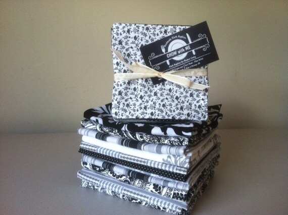 Black, White and Grey Cloth Napkins + Coordinating Reversible Fabric Coasters, Set of 8 or 16, by CHOW with ME