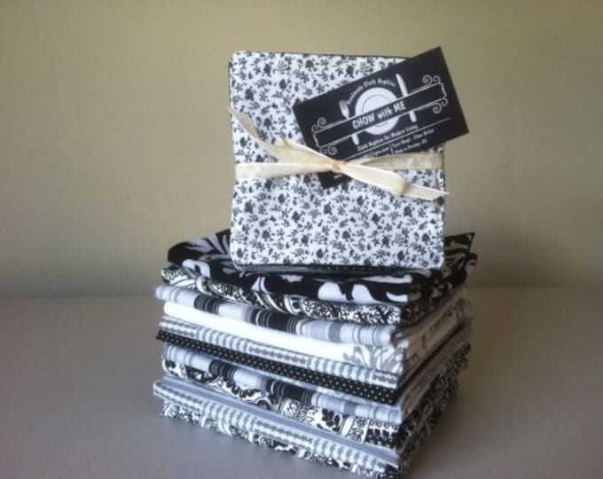 Black, White & Grey Cloth Napkins, Reversible Fabric Coasters, Set of 8