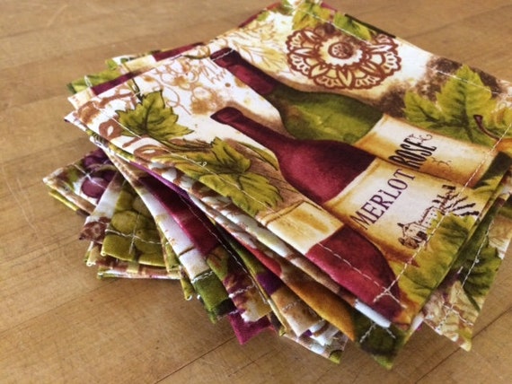 Wine Theme Cloth Cocktail Napkins, 5.5 inch, Reversible - two sided, Set of 8, by CHOW with ME